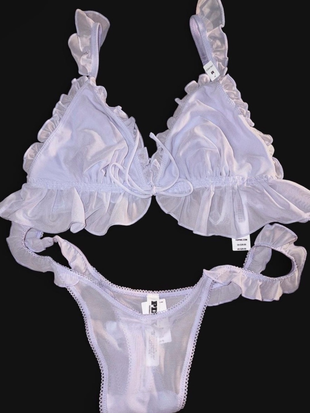 Victoria's Secret Lavender Ruffle Sheer Bralette & Thong Set
